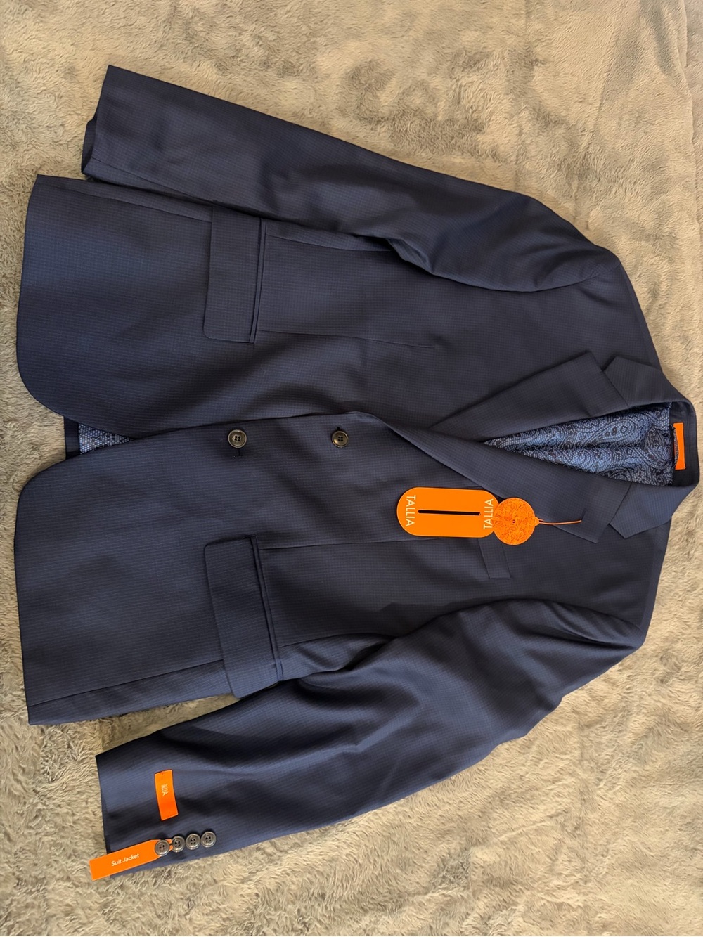 TALLIA Navy Blue Men's Suit Jacket with Subtle Check